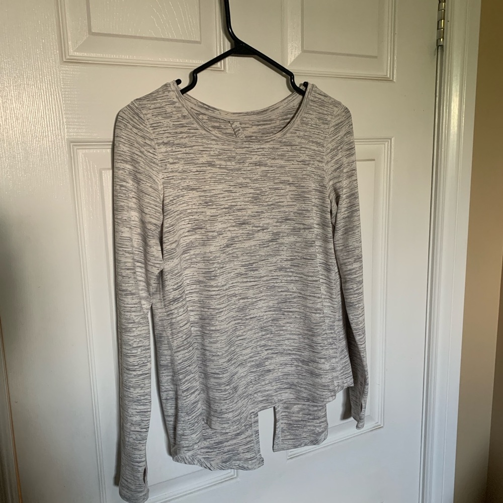 ZYIA Active Gray Heathered Open Back Long Sleeve Workout Top S
